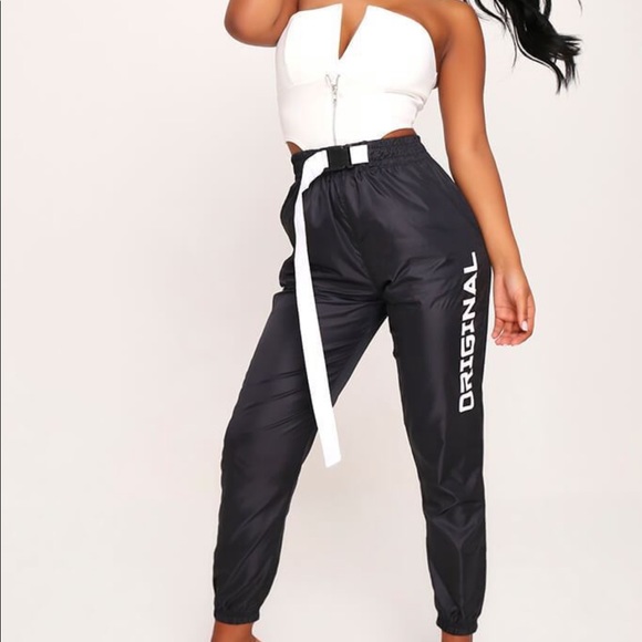 black seat belt cargo trousers